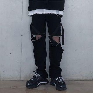 Detachable Straight-fit Pants Black - One Size