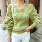 Square-neck Woolen Cable Sweater