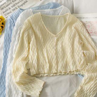 Embossed Button-up Crop Light Top