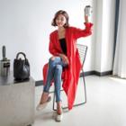 Belted-sleeve Open-front Long Jacket