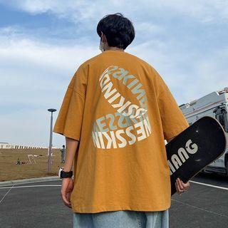Elbow Sleeve Lettering Print Oversized T-shirt