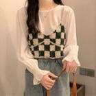 Set: Long-sleeve Top + Checkerboard Camisole Top