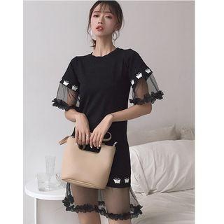Mesh Panel Short Sleeve Knit Dress