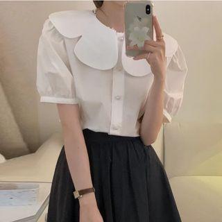 Short-sleeve Wide Collar Blouse White - One Size