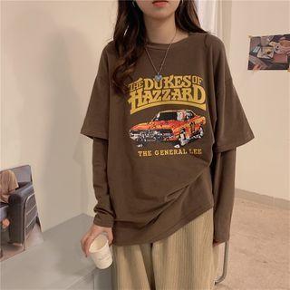 Mock Two-piece Car Print Sweatshirt