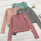 Color-block Striped Crewneck Single-breasted Long-sleeve Knit Top