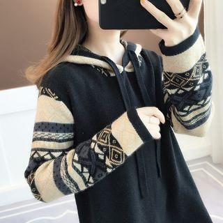 Jacquard Knit Hoodie Dress