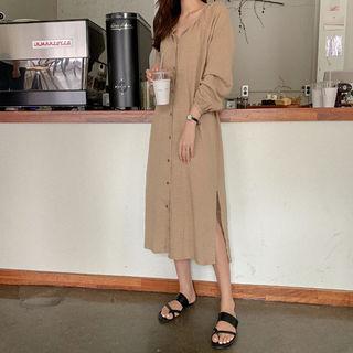 Open-placket Raglan Long Shirtdress