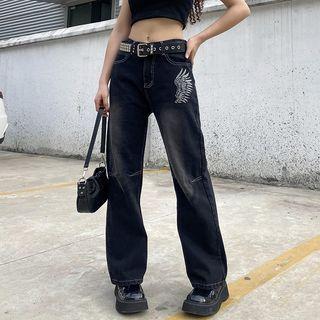 Wing Print Straight Leg Jeans