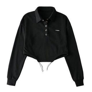 Polo-neck Drawstring-cuff Cropped Sweatshirt