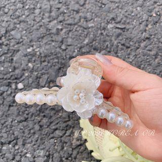 Floral Hair Claw 1pc - White - One Size