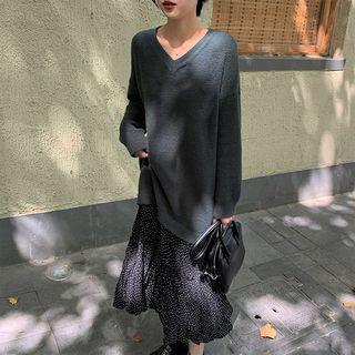 Mock Two-piece Dotted Panel Sweater Dress