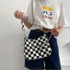 Checkerboard Zip Shoulder Bag With Badge - Black & White - One Size