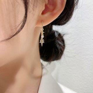 Star Faux Pearl Rhinestone Hoop Earring 1 Pair - S925 Silver Stud - Gold - One Size