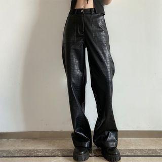 High Waist Faux Leather Loose Fit Pants