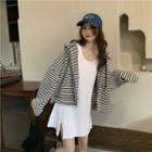 Plain Slit Mini A-line Tank Dress / Striped Zip-up Hoodie