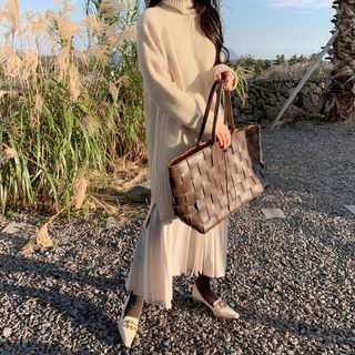 Turtleneck Boxy-fit Knit Dress Light Beige - One Size