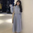 Bell-sleeve Corduroy Midi A-line Dress