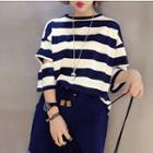 Elbow-sleeve Striped Cropped Top Black - One Size