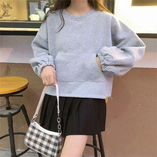 Long-sleeve Drawstring Kangaroo-pocket Top