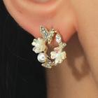 Butterfly Flower Faux Pearl Rhinestone Earring 01 - 1 Pair - Gold - One Size