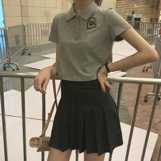 Short-sleeve Crop Polo Shirt / Pleated Mini A-line Skirt