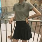 Short-sleeve Crop Polo Shirt / Pleated Mini A-line Skirt