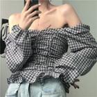 Long-sleeve Plaid Top As Shown In Figure - One Size