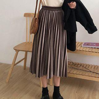 Elastic-waist Pleated Midi A-line Skirt