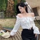 Off-shoulder Lace Trim Cropped Blouse White - One Size
