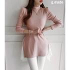 Mock-neck Sheer-trim Slim-fit Knit Top