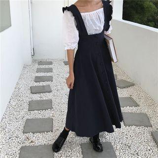 Frill Trim Midi Pinafore Dress