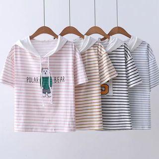 Hood Striped Short-sleeve T-shirt