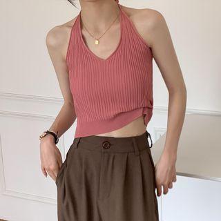 Plain Open Back Lace-up Cropped Tank Top