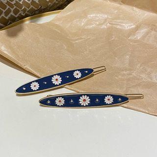 Alloy Flower Hair Clip Blue & Gold - One Size