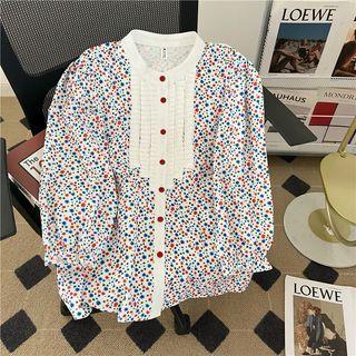Long-sleeve Pattern Loose Fit Blouse