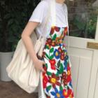 Short-sleeve Cropped T-shirt / Floral Print Midi A-line Pinafore Dress