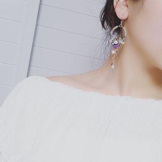 Rose Embellished Mini Hoop Dangle Earring