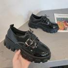 Faux Leather Lace-up Buckled Platform Shoes