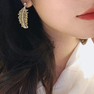 925 Sterling Silver Feather Drop Earring 1 Pair - Gold - One Size
