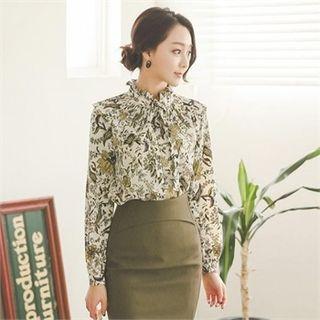 Frill-neck Floral Print Top