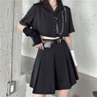Short-sleeve Crop Shirt / Chain / Mini A-line Skirt / Pouch Belt / Set