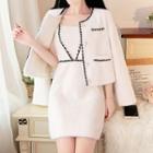 Set: Contrast Trim Jacket + Sleeveless Mini Dress