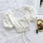 Open Back Lace Puff-sleeve Crop Top White - One Size