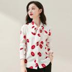 Long-sleeve Lips Printed Ribbon Shirt / Dress Pants / Set