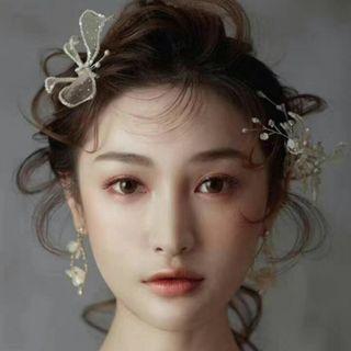 Wedding Faux Pearl Butterfly Headpiece Set - As Shown In Figure - One Size