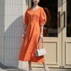 Drop-shoulder Puff-sleeve Maxi Dress
