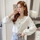 Long-sleeve Button-up Square-neck Top
