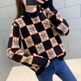 Plaid Sweater Plaid - Khaki & Black - One Size