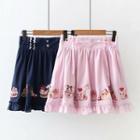 Embroidered Ruffled Mini A-line Skirt